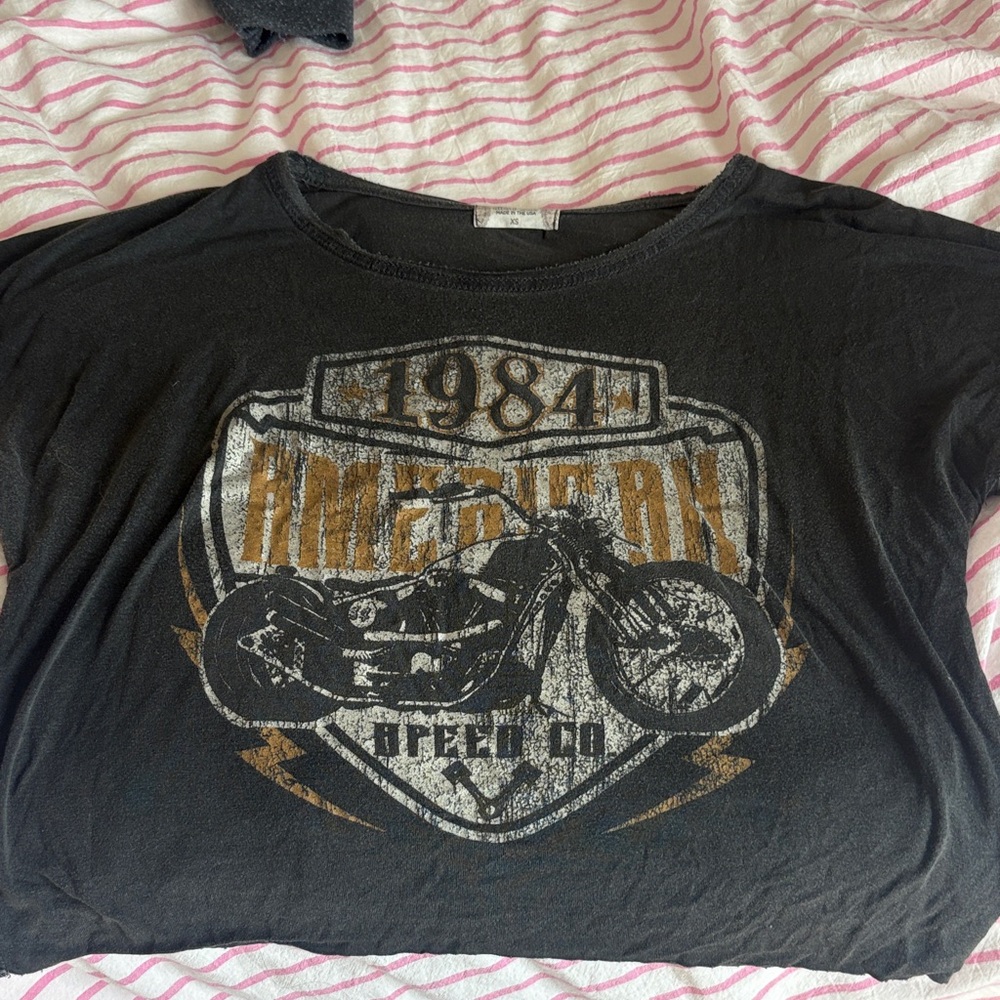 Altar'd State Gray Tee with Pink Stripes